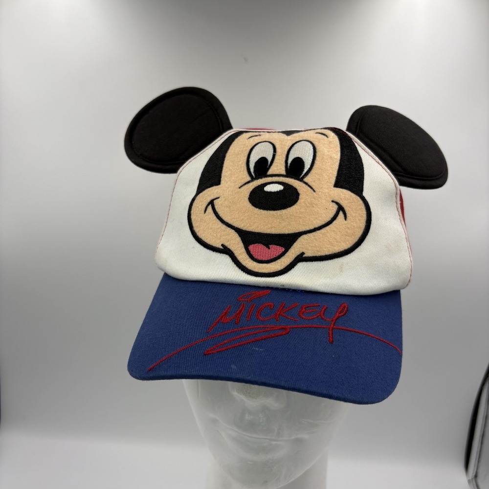 Disney Parks Mickey Mouse Hat Cap Fitted‎ Infant Boys One Size Red Blue Ears